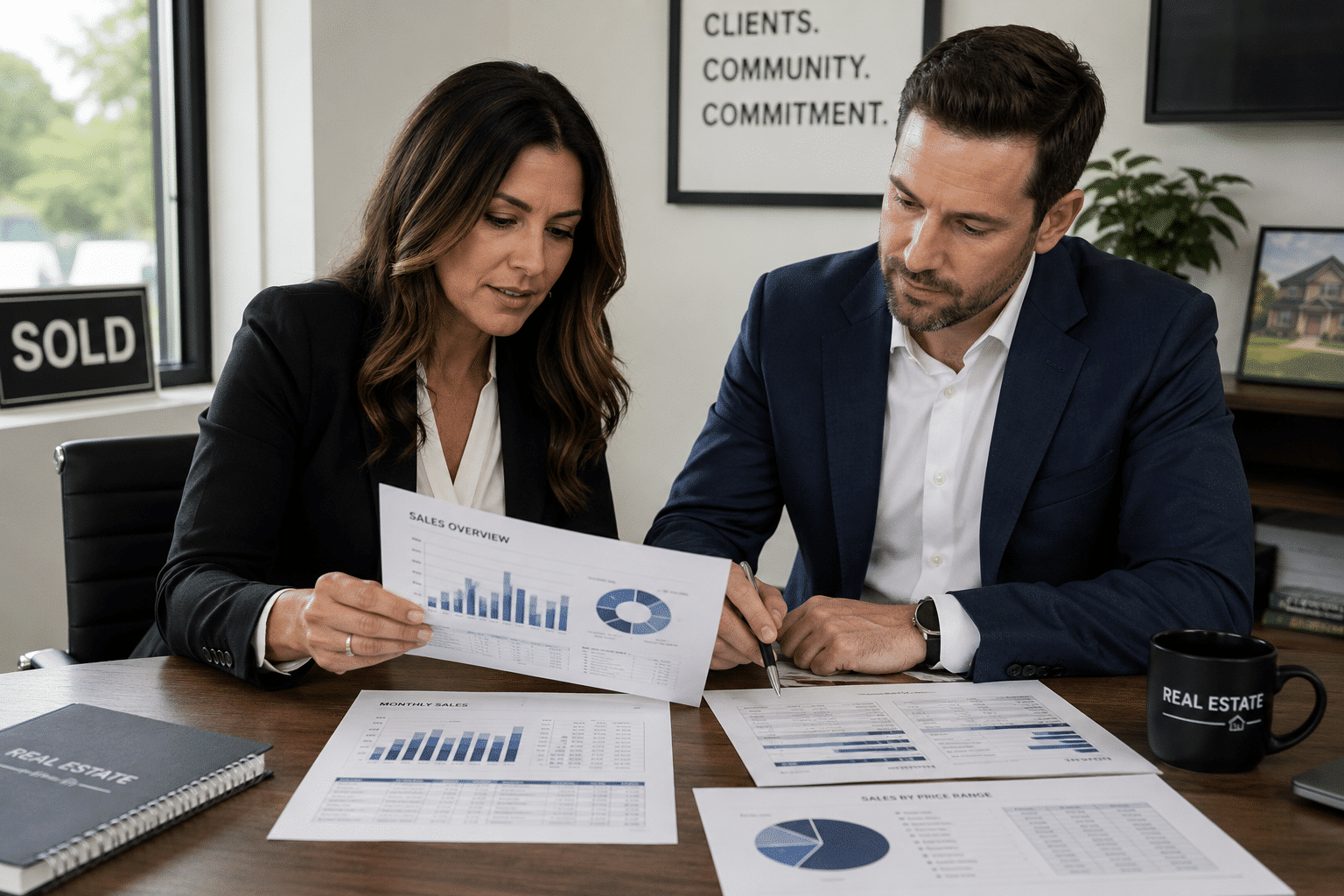 real estate agents anylizing sales data